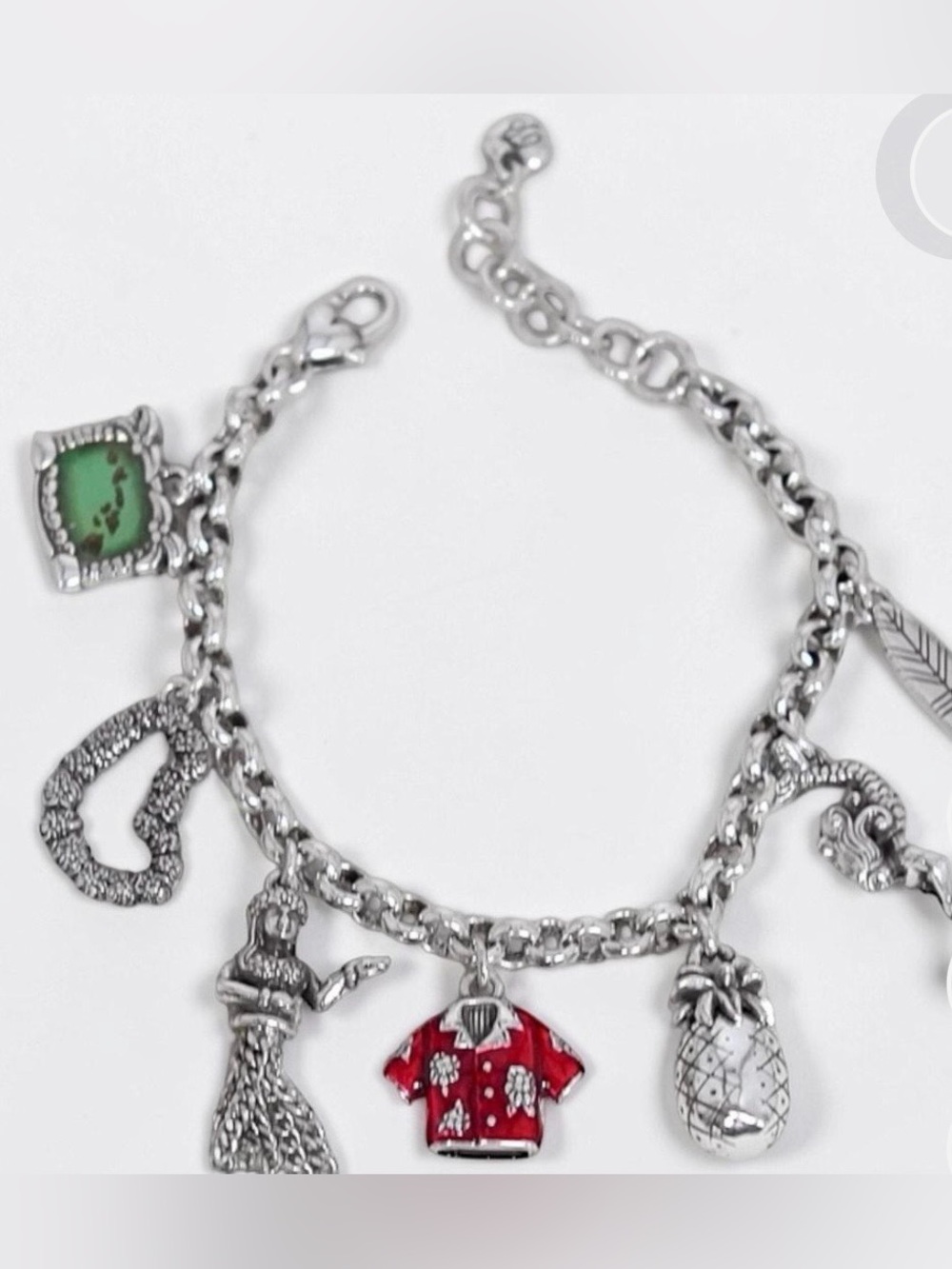 Brighton Hawaii Charm Silver Shirt Hula State Pineapple Bracelet
